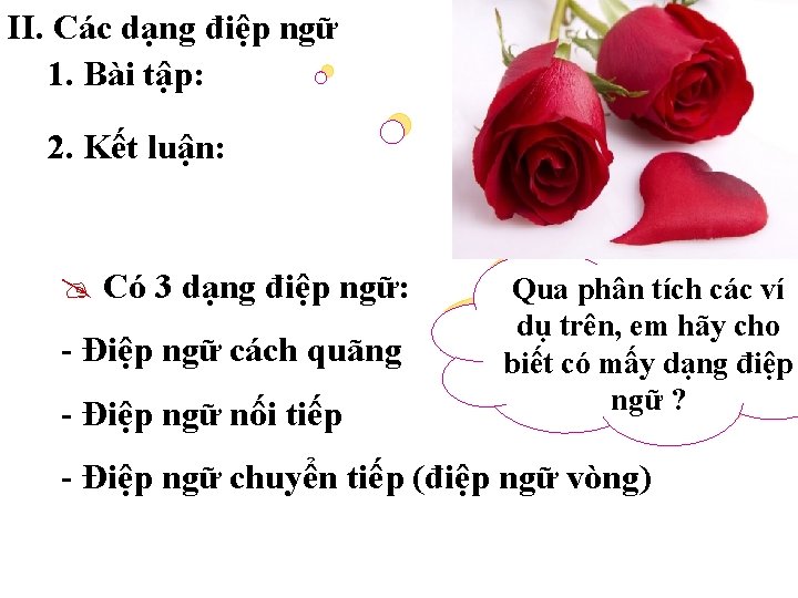 II. Các dạng điệp ngữ 1. Bài tập: 2. Kết luận: @ Có 3