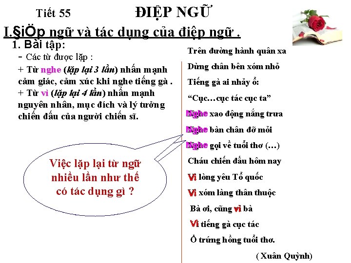 Tiết 55 ĐIỆP NGỮ I. §iÖp ngữ và tác dụng của điệp ngữ. 1.