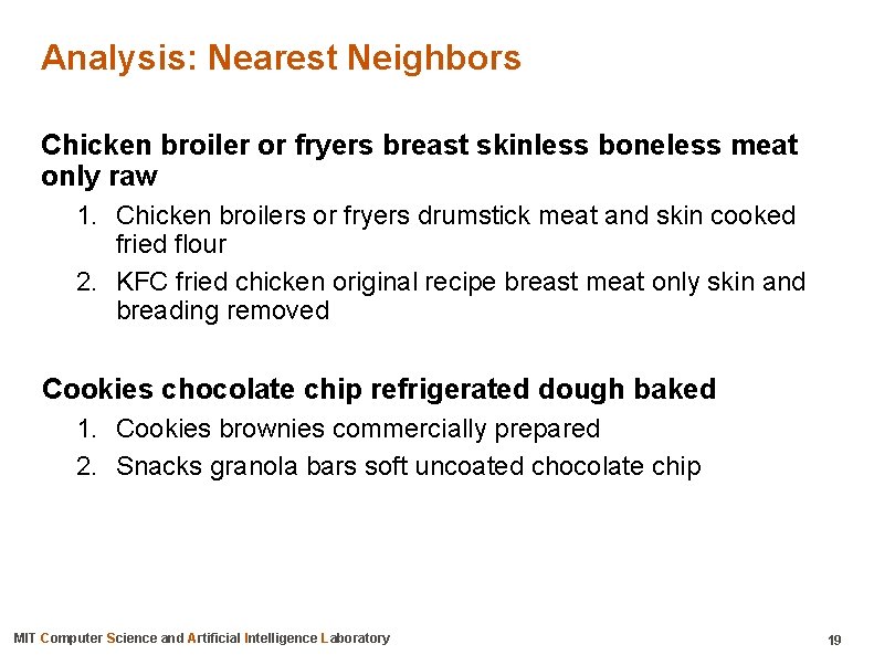 Analysis: Nearest Neighbors Chicken broiler or fryers breast skinless boneless meat only raw 1.