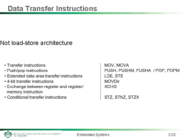 Data Transfer Instructions Not load-store architecture Embedded Systems 2 -23 