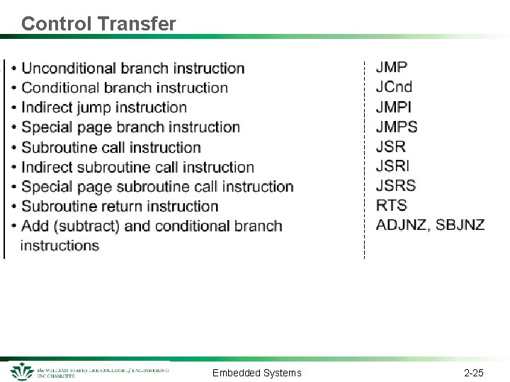 Control Transfer Embedded Systems 2 -25 