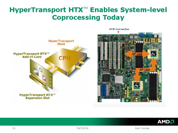 Hyper. Transport HTXTM Enables System-level Coprocessing Today 21 06/21/06 Ben Sander 