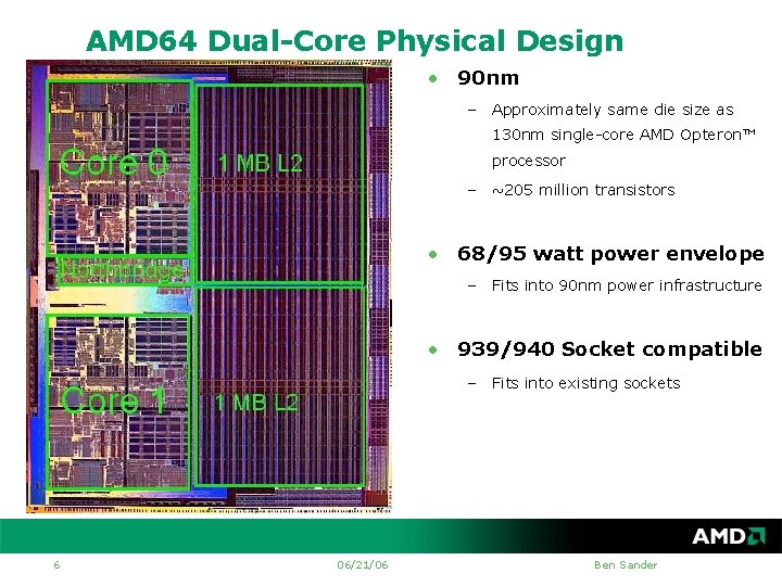 AMD 64 Dual-Core Physical Design • 90 nm – Approximately same die size as