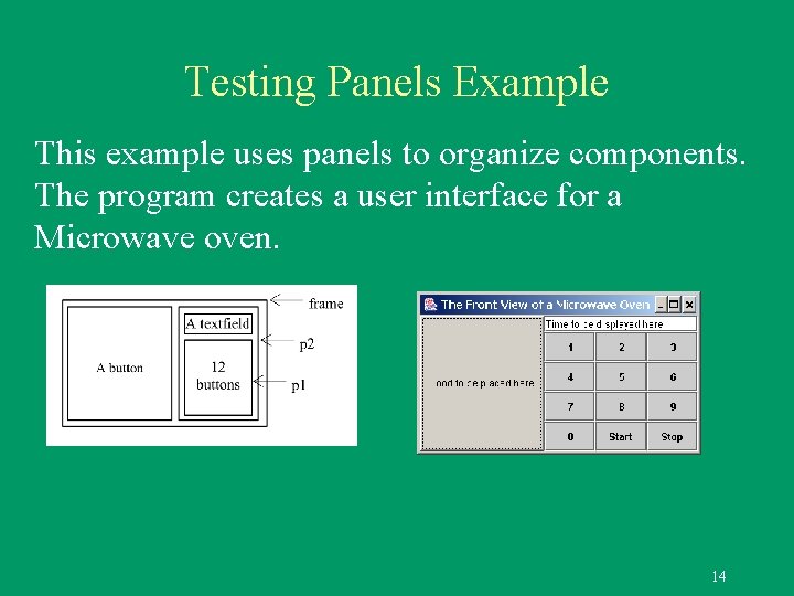 Testing Panels Example This example uses panels to organize components. The program creates a