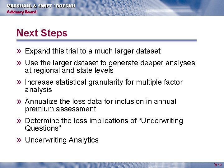 MARSHALL & SWIFT / BOECKH Advisory Board Next Steps » » Expand this trial