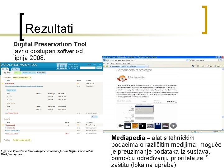 Rezultati Digital Preservation Tool javno dostupan softver od lipnja 2008. Mediapedia – alat s