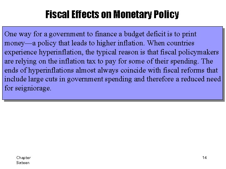 Fiscal Effects on Monetary Policy One way for a government to finance a budget