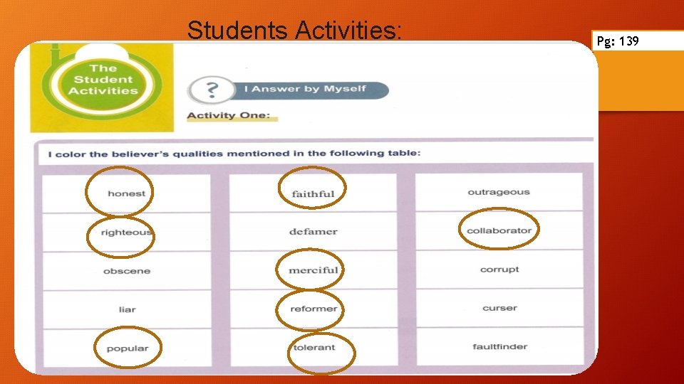 Students Activities: Pg: 139 