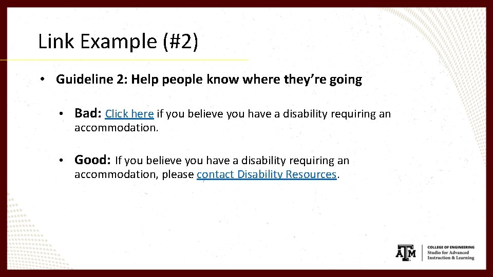 Link Example (#2) • Guideline 2: Help people know where they’re going • Bad: