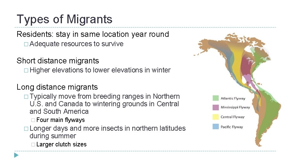Types of Migrants Residents: stay in same location year round � Adequate resources to Types of Migrants Residents: stay in same location year round � Adequate resources to
