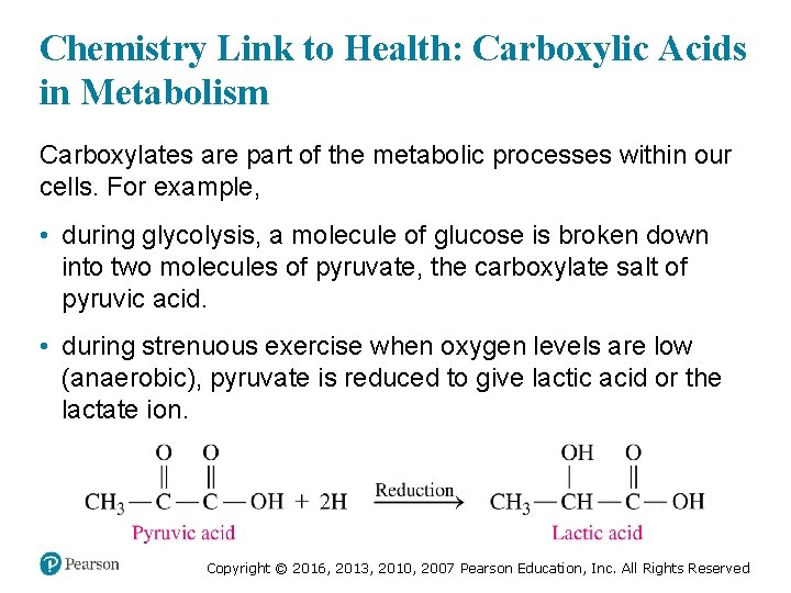 Chemistry Link to Health: Carboxylic Acids in Metabolism Carboxylates are part of the metabolic