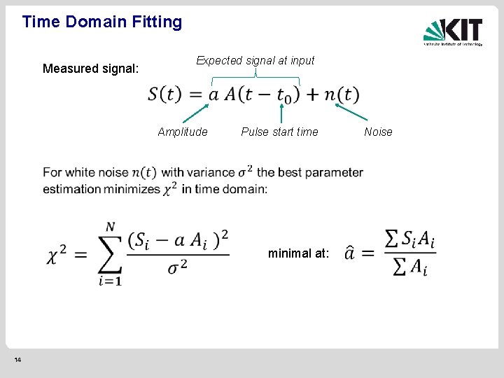 Time Domain Fitting Measured signal: Expected signal at input Amplitude Pulse start time minimal