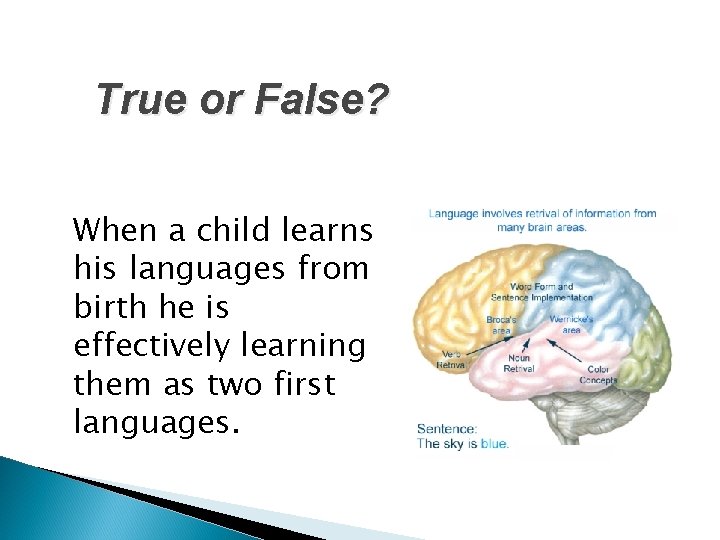 True or False? When a child learns his languages from birth he is effectively