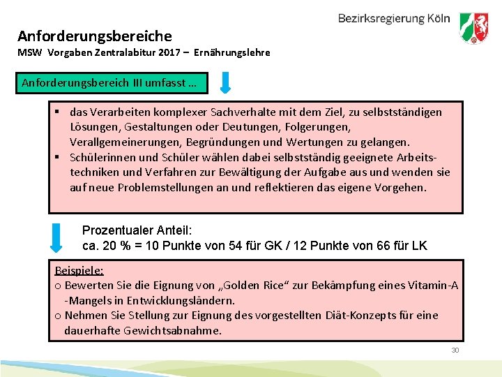 Anforderungsbereiche MSW Vorgaben Zentralabitur 2017 – Ernährungslehre Anforderungsbereich III umfasst … § das Verarbeiten