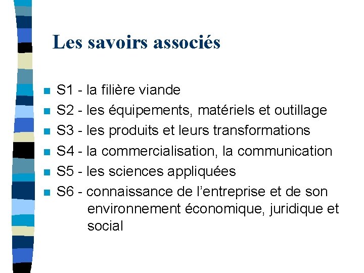 Les savoirs associés n n n S 1 - la filière viande S 2