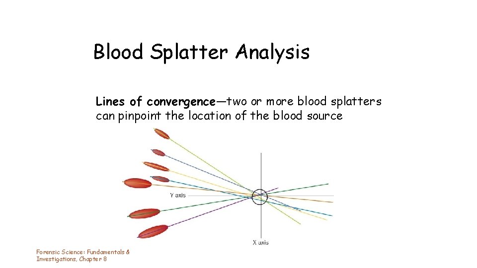 Blood Splatter Analysis Lines of convergence—two or more blood splatters can pinpoint the location Blood Splatter Analysis Lines of convergence—two or more blood splatters can pinpoint the location