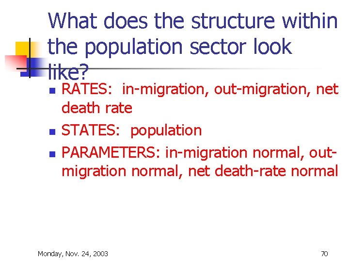 What does the structure within the population sector look like? n n n RATES: What does the structure within the population sector look like? n n n RATES: