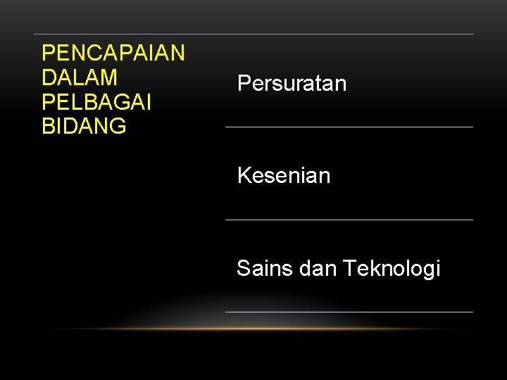 PENCAPAIAN DALAM PELBAGAI BIDANG Persuratan Kesenian Sains dan Teknologi 