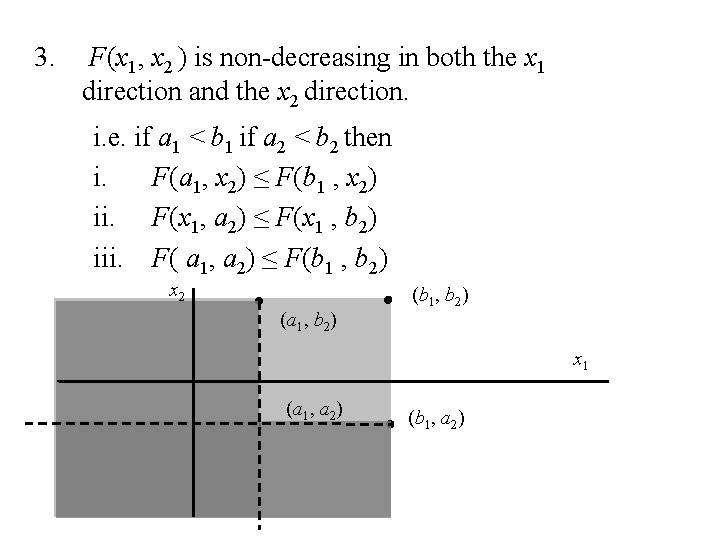 3. F(x 1, x 2 ) is non-decreasing in both the x 1 direction