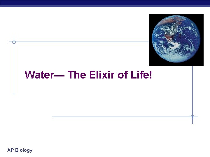 Water— The Elixir of Life! AP Biology 