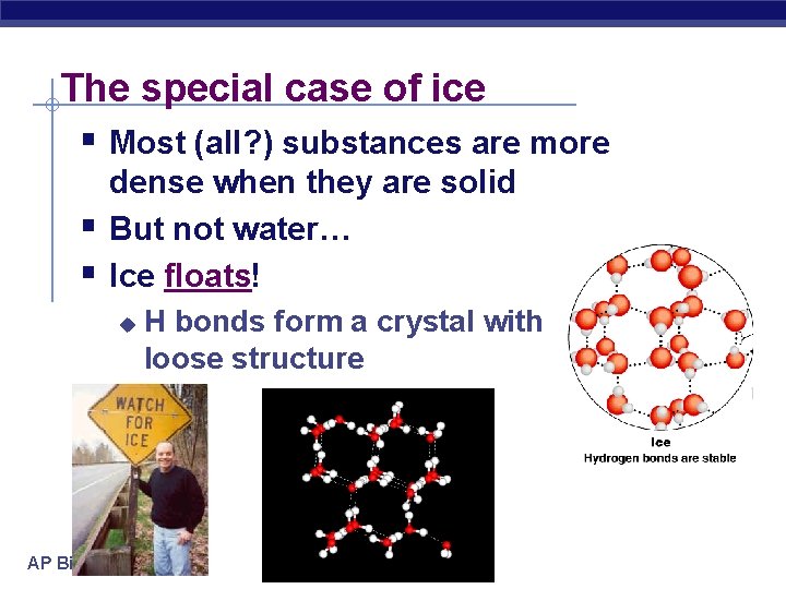 The special case of ice § Most (all? ) substances are more § §