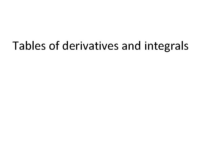 Tables of derivatives and integrals 