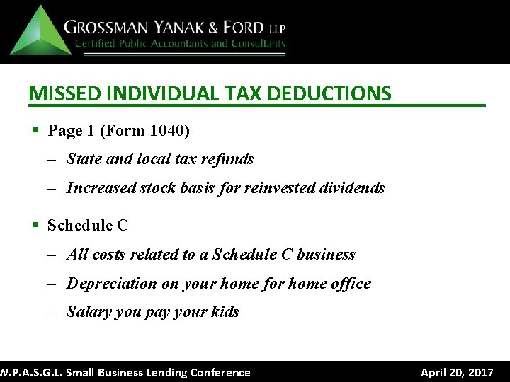 MISSED INDIVIDUAL TAX DEDUCTIONS § Page 1 (Form 1040) – State and local tax