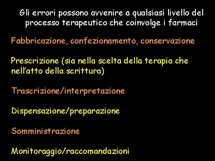 Gli errori possono avvenire a qualsiasi livello del processo terapeutico che coinvolge i farmaci