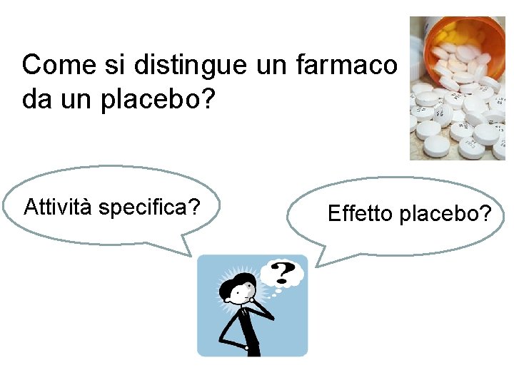 Come si distingue un farmaco da un placebo? Attività specifica? Effetto placebo? 