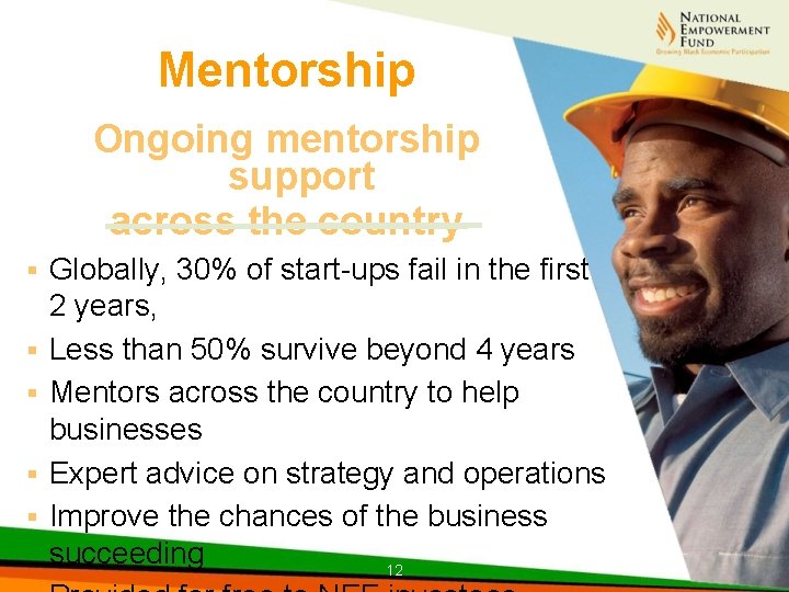 Mentorship Ongoing mentorship support across the country § § § Globally, 30% of start-ups