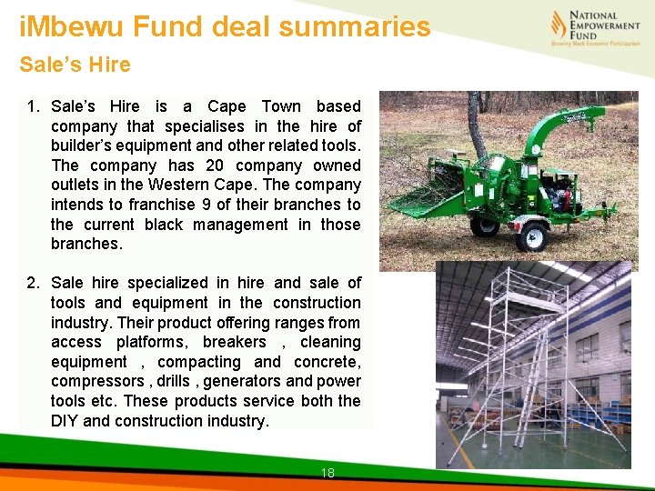 i. Mbewu Fund deal summaries Sale’s Hire 1. Sale’s Hire is a Cape Town
