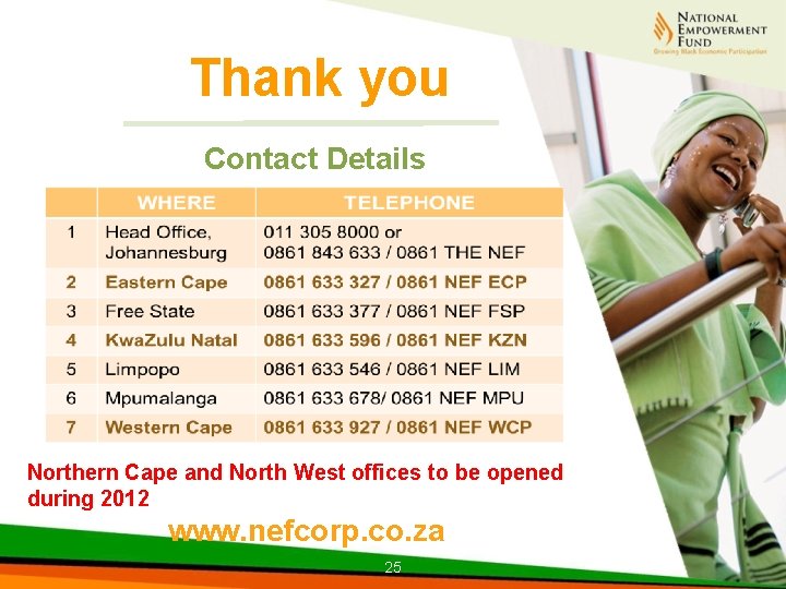 Thank you Contact Details Northern Cape and North West offices to be opened during