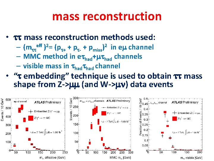 mass reconstruction • tt mass reconstruction methods used: – (mtteff )2= (pt+ + pt-