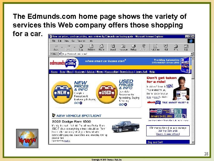 The Edmunds. com home page shows the variety of services this Web company offers