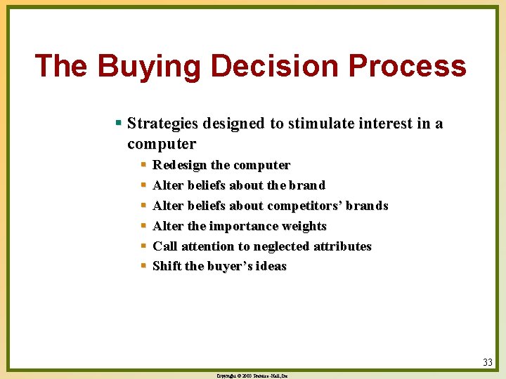 The Buying Decision Process § Strategies designed to stimulate interest in a computer §