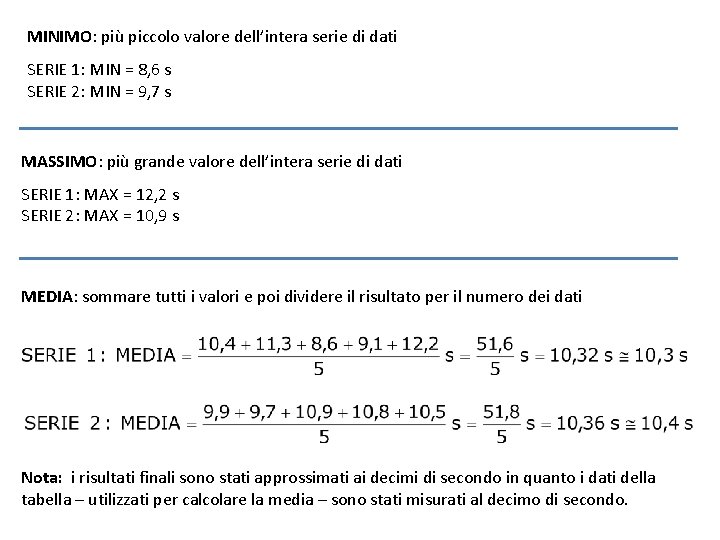 MINIMO: più piccolo valore dell’intera serie di dati SERIE 1: MIN = 8, 6