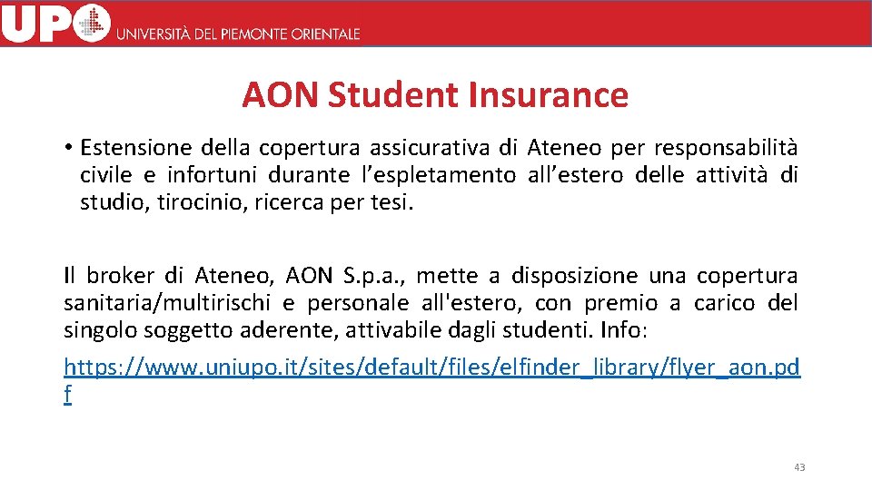 AON Student Insurance • Estensione della copertura assicurativa di Ateneo per responsabilità civile e