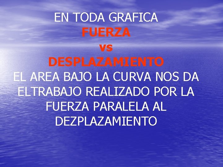 EN TODA GRAFICA FUERZA vs DESPLAZAMIENTO EL AREA BAJO LA CURVA NOS DA ELTRABAJO