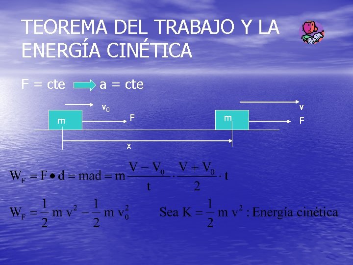 TEOREMA DEL TRABAJO Y LA ENERGÍA CINÉTICA F = cte a = cte v