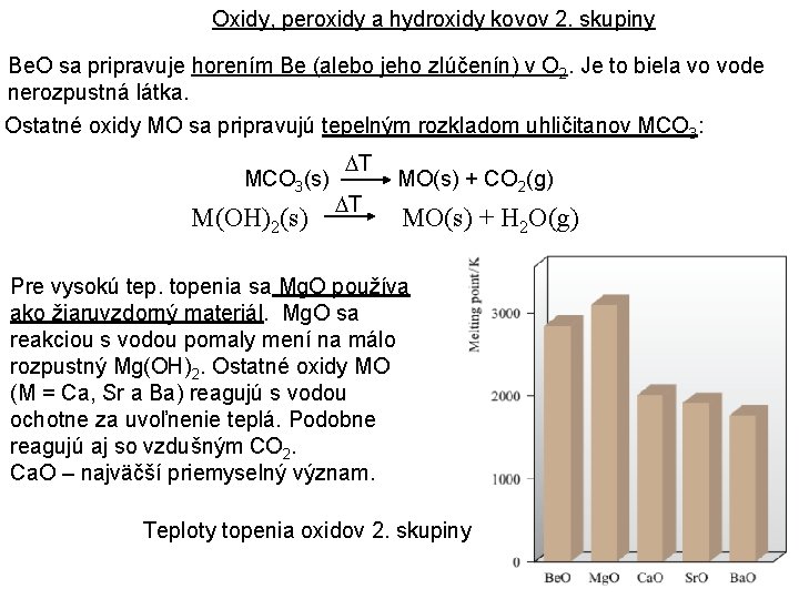 Oxidy, peroxidy a hydroxidy kovov 2. skupiny Be. O sa pripravuje horením Be (alebo