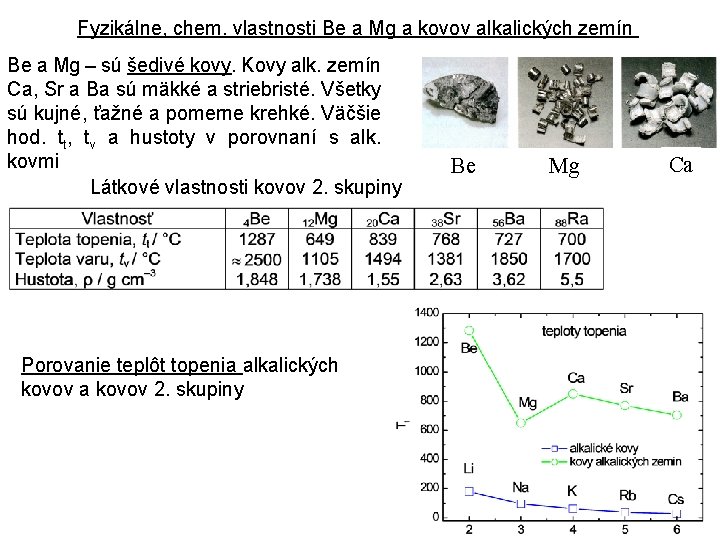 Fyzikálne, chem. vlastnosti Be a Mg a kovov alkalických zemín Be a Mg –