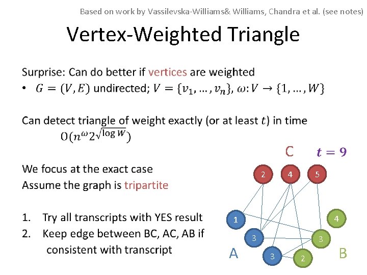 Based on work by Vassilevska-Williams& Williams, Chandra et al. (see notes) Vertex-Weighted Triangle • Based on work by Vassilevska-Williams& Williams, Chandra et al. (see notes) Vertex-Weighted Triangle •