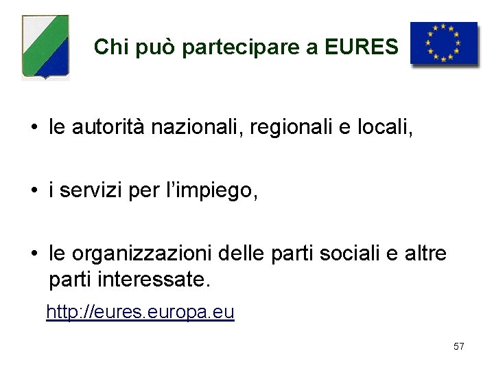 Chi può partecipare a EURES • le autorità nazionali, regionali e locali, • i