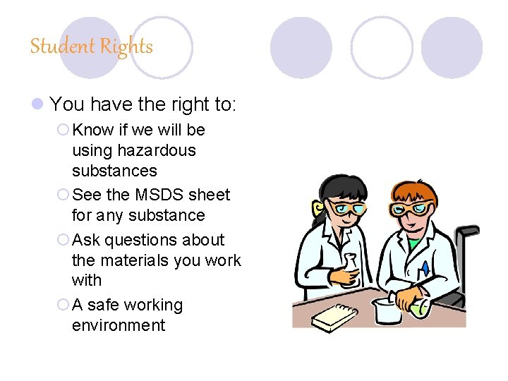 Student Rights l You have the right to: ¡Know if we will be using