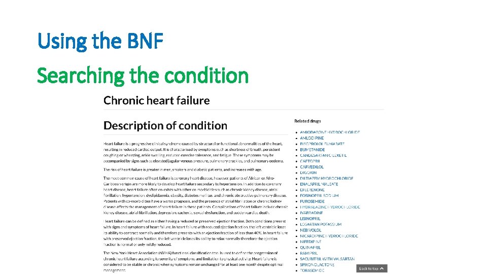 Using the BNF Searching the condition 