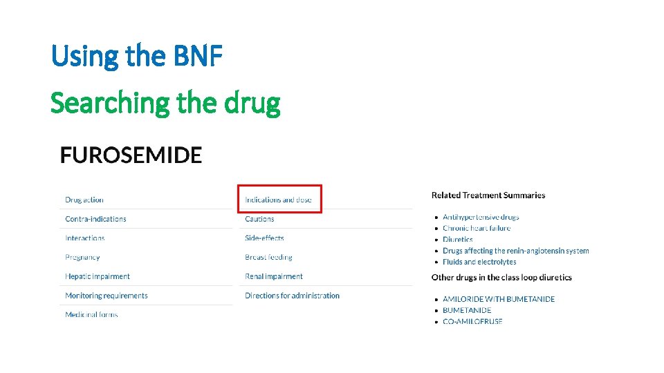 Using the BNF Searching the drug 