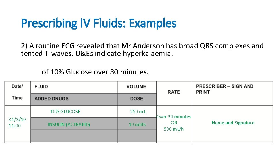 Prescribing IV Fluids: Examples 2) A routine ECG revealed that Mr Anderson has broad