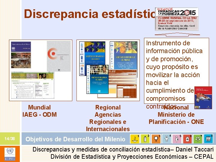 Discrepancia estadística Mundial IAEG - ODM 14/38 Regional Agencias Regionales e Internacionales Instrumento de