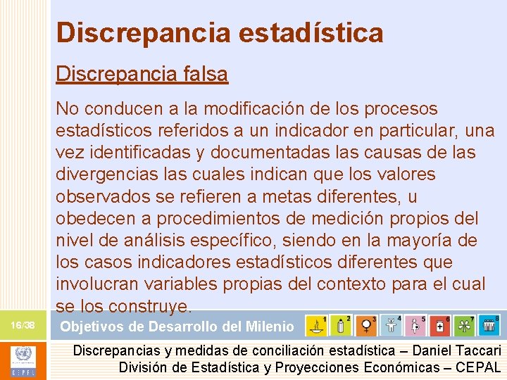 Discrepancia estadística Discrepancia falsa No conducen a la modificación de los procesos estadísticos referidos