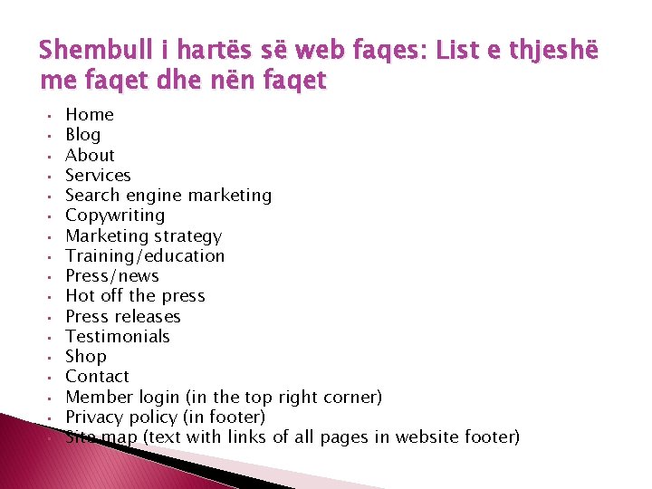 Shembull i hartës së web faqes: List e thjeshë me faqet dhe nën faqet